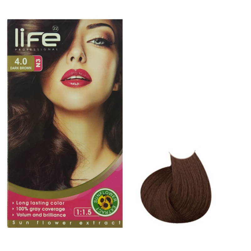 کیت رنگ مو لایف شماره 4.0 رنگ N3 قهوهای تیره