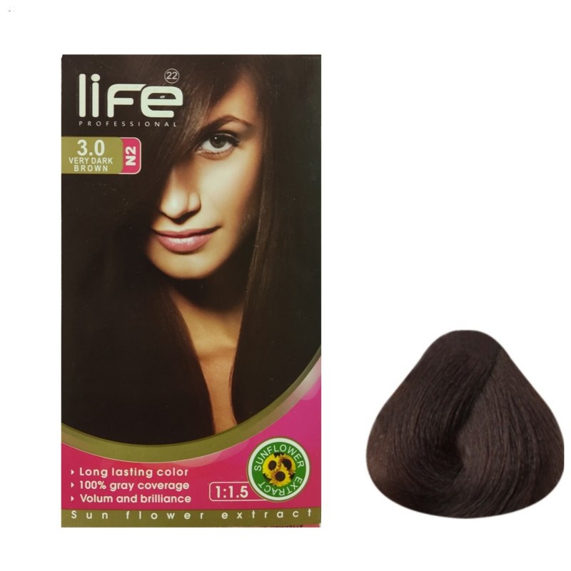 کیت رنگ مو لایف شماره 3.0 رنگ N2 قهوهای خیلی تیره