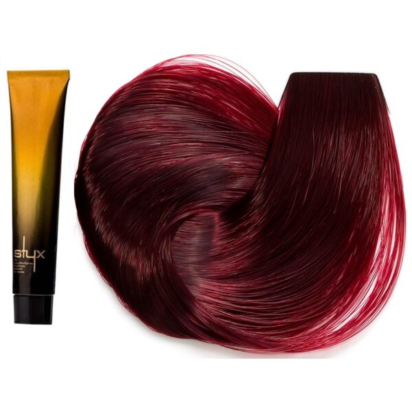 رنگ مو استایکس شماره 6.67 سری قرمز و شرابی رنگ بلوند قرمز ارغوانی تیره