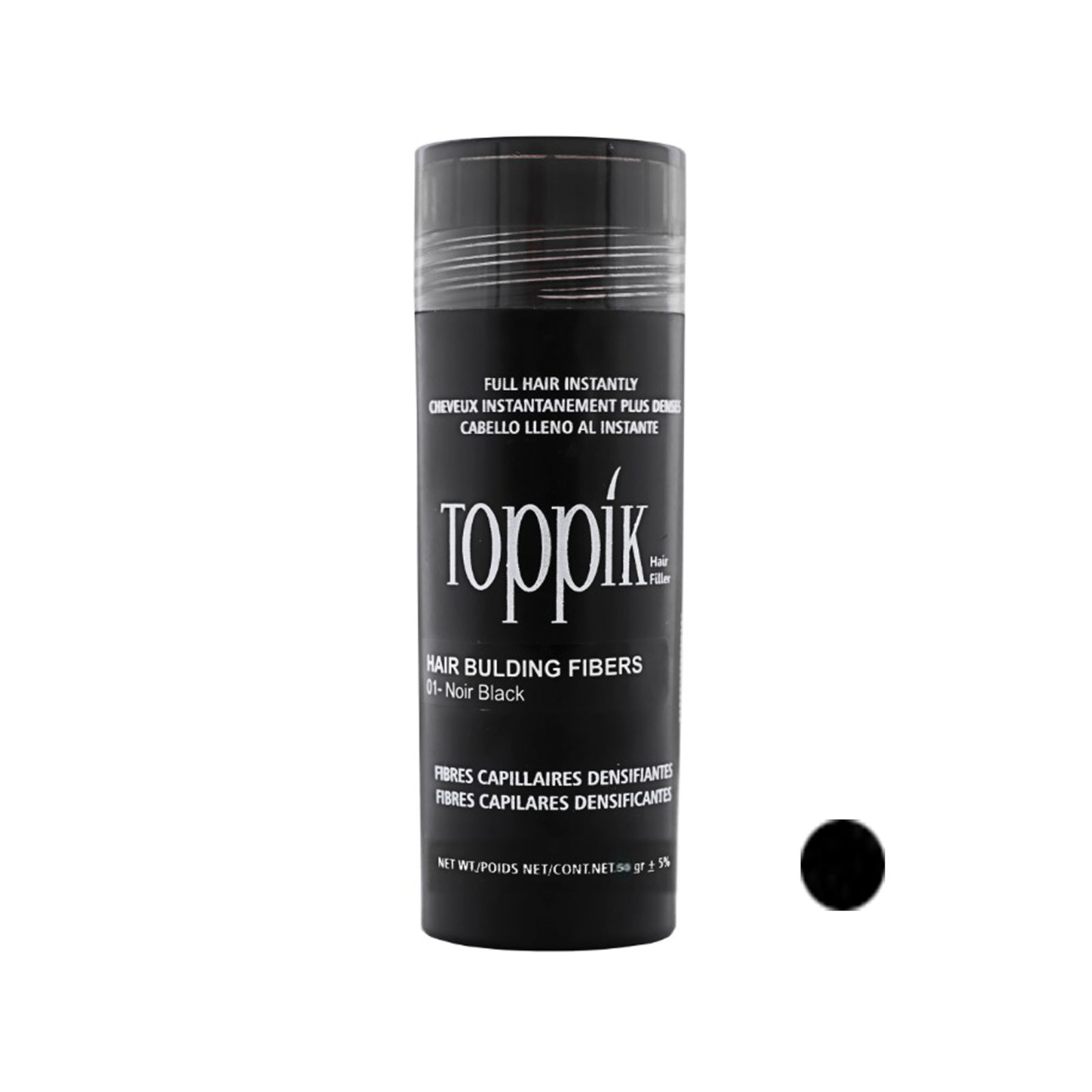 پودر پرپشت کننده مو تاپیک هیر فیلر کد 01 رنگ مشکی تیره وزن 50 گرم