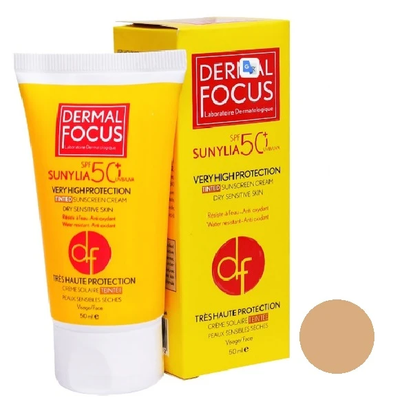 کرم ضد آفتاب درمال فوکوس سانیلیا رنگی مناسب پوست نرمال تا چرب SPF50