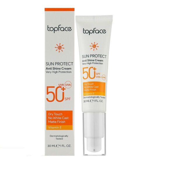 ضد آفتاب تاپ فیس SPF 50 بی‌رنگ اصل حجم 30 میل Top Face