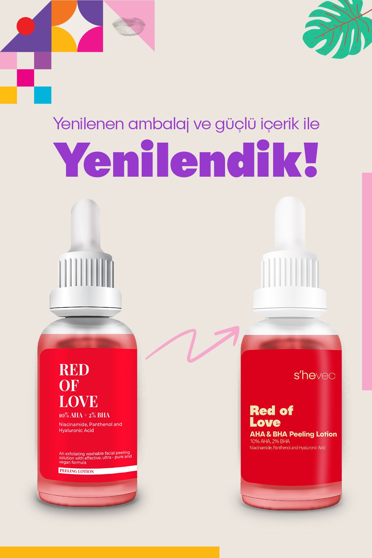 سرم پوست %AHA10 و%BHA 2 شی وک RED OF LOVE (لوسیون لایه بردار احیا کننده پوست) - تصویر 2